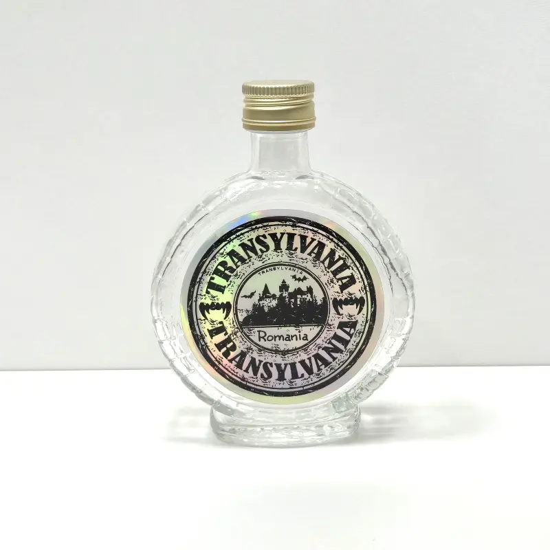 Transylvania, romania, sticla rotunda plosca 100 ml, cu mesaj, model divgs320 01